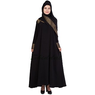 Islamic dress- Abaya with Gold jaccard print